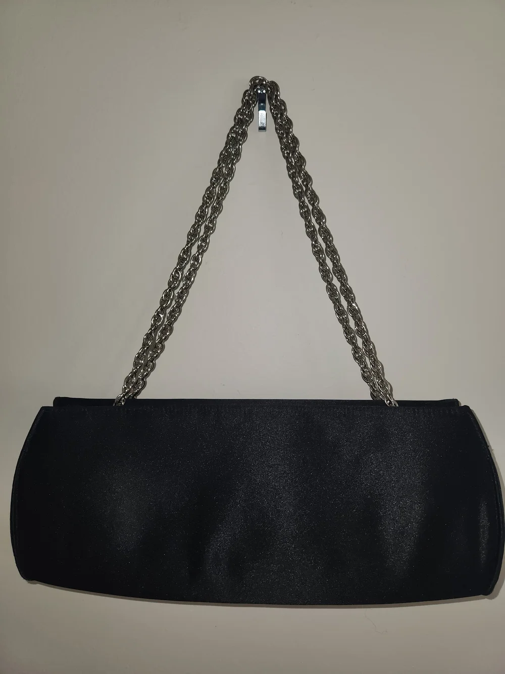 Black Satin Chain-Handle Evening Clutch
